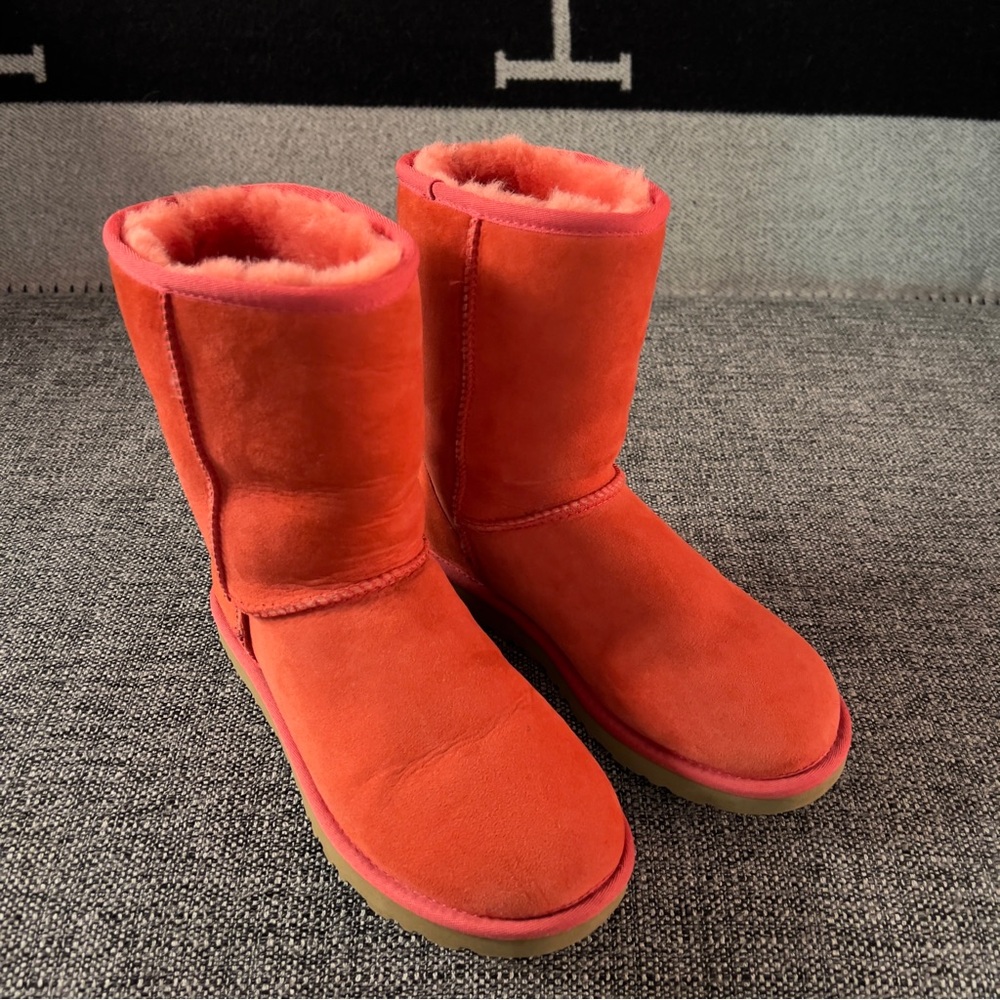 UGG Classic Short Boots in Bright Coral Red Suede